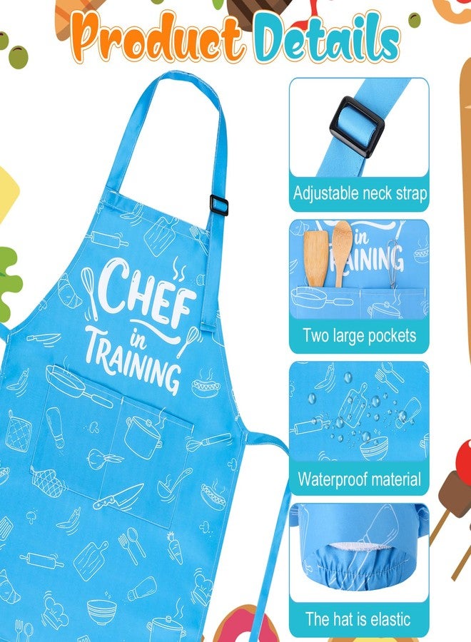 XLSXEXCL Kids Apron and Chef Hat Set, “CHEF in training” Apron Adjustable Child Aprons Chef in Training Funny Aprons with 2 Pockets for Boys and Girls (Blue) - Image 3